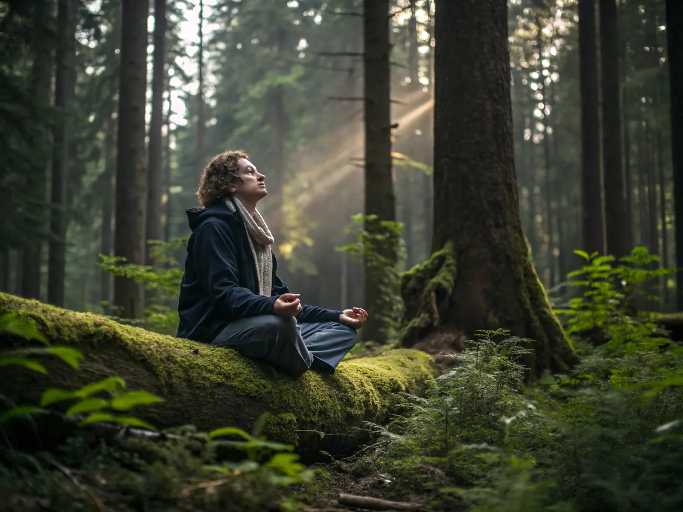 Person der mediterer i naturen